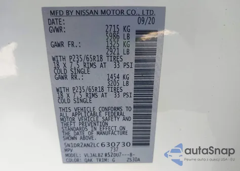 2020 Nissan Pathfinder S 2Wd from USA, damaged, VIN 5N1DR2AN2LC630730